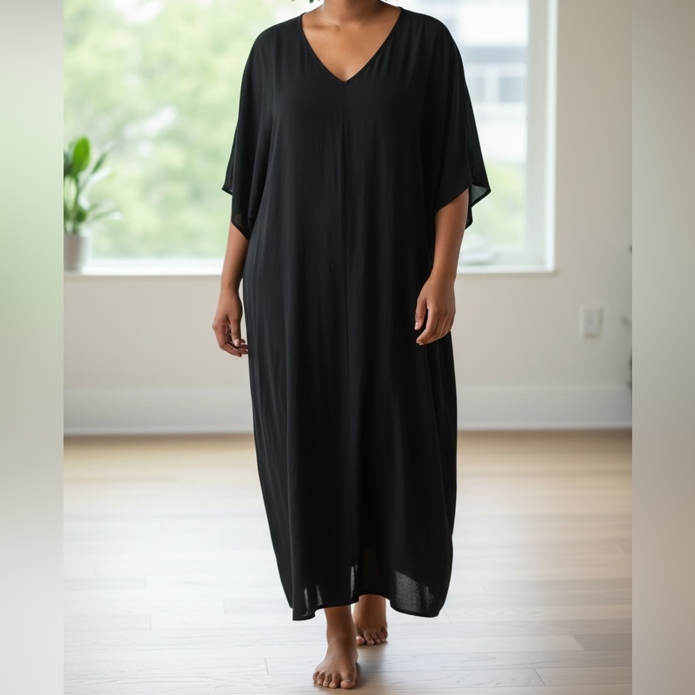 Fighting Eel Dress Radiant XS NWT Black V-Neck Midi Dress - Picture 7 of 7